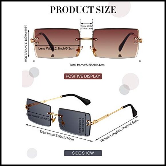 Vintage Rimless Rectangle Sunglasses Gold Metal Frameless Retro Chic Eyewear main image 5